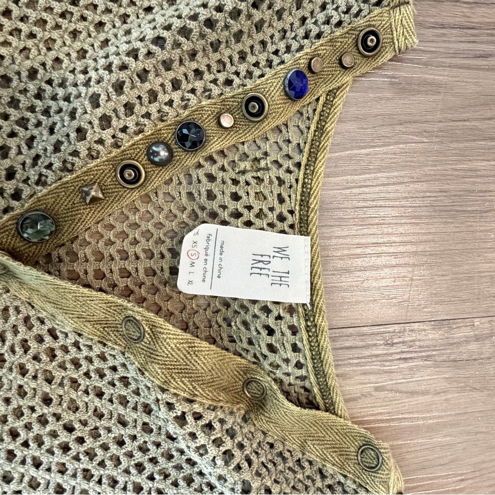 Vintage We The Free Olive Knit Top with Button Details
